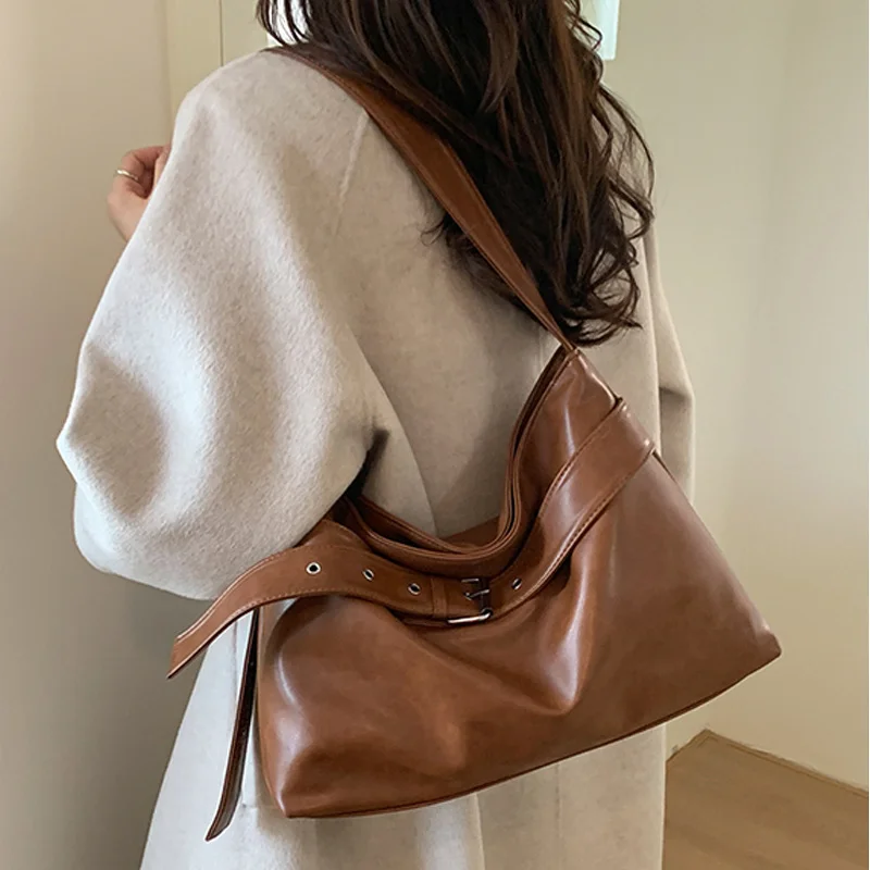 Retro PU Leather Shoulder Bag High Quality Crossbody Bag Soft Shopper Tote Bags for Women Motorcycle Handbags and Purses