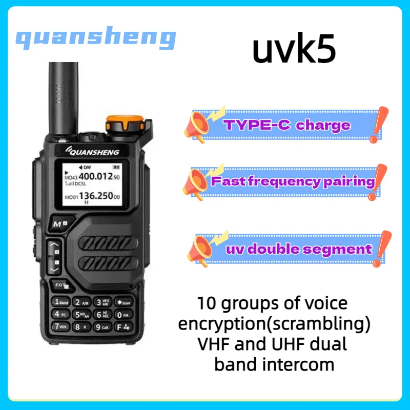 Quansheng-Long-distance Walkie-talkie, UVK5 Multi-frequency, Full-length, Hand-held, Professional Trip, UV Civil, Outdoor