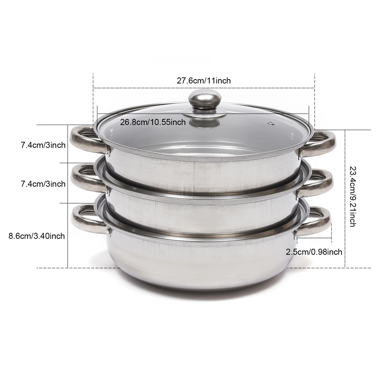 VENTION Large Steamer for Cooking, 3 Tier Steamer Pot, 13 2/5 Inch  Stainless Steel Steamer, Steam Pots for Cooking