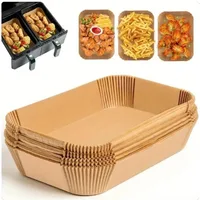 50/100pcs Disposable Air Fryer Paper Rectangle Kitchen Baking Airfryer Mat Oilproof Micro-wave Barbecue Baking Paper Accessories 1