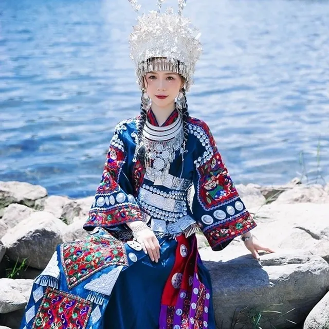 Hmong Clothes Women Embroidered Miao Traditional Clothing Headdress Collar  Jewelry Stage Performance Travel Photography - Chinese Folk Dance -  AliExpress