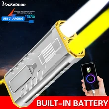 

Multi-function 2XPE Yellow and White Lighting Flashlight Three-gear USB Rechargeable Portable Torch Outdoor Camp as Power Bank