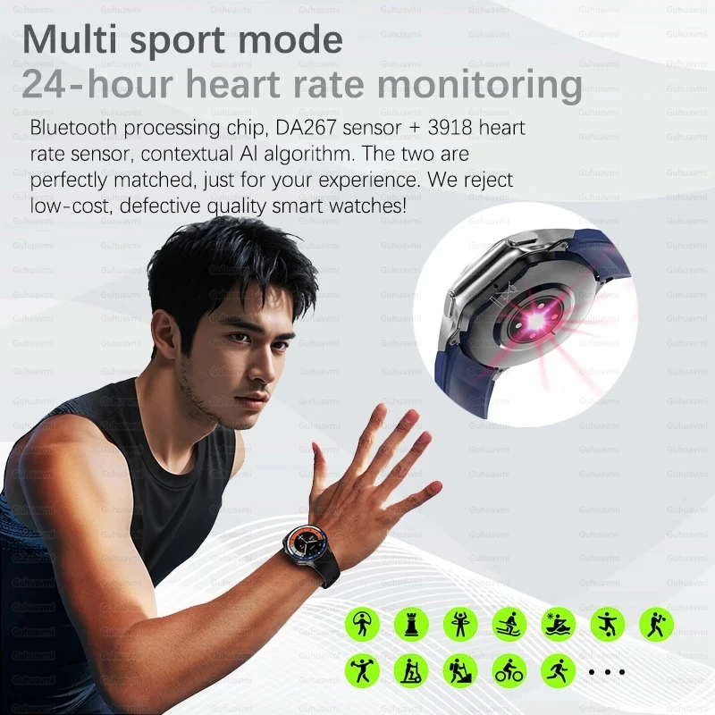 GUHUAVMI 스마트 워치 블루투스 통화 방수 스포츠 워치, 3D 466x466 HD 항상 시간 표시, 4GB 로컬 음악 스마트워치, 신제품