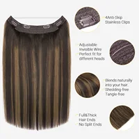 Extensions de cheveux en fil de cheveux humains réels Balayage brun foncé à brun châtain Invisible Transparent Remy ligne de poisson Extensions de cheveux 3