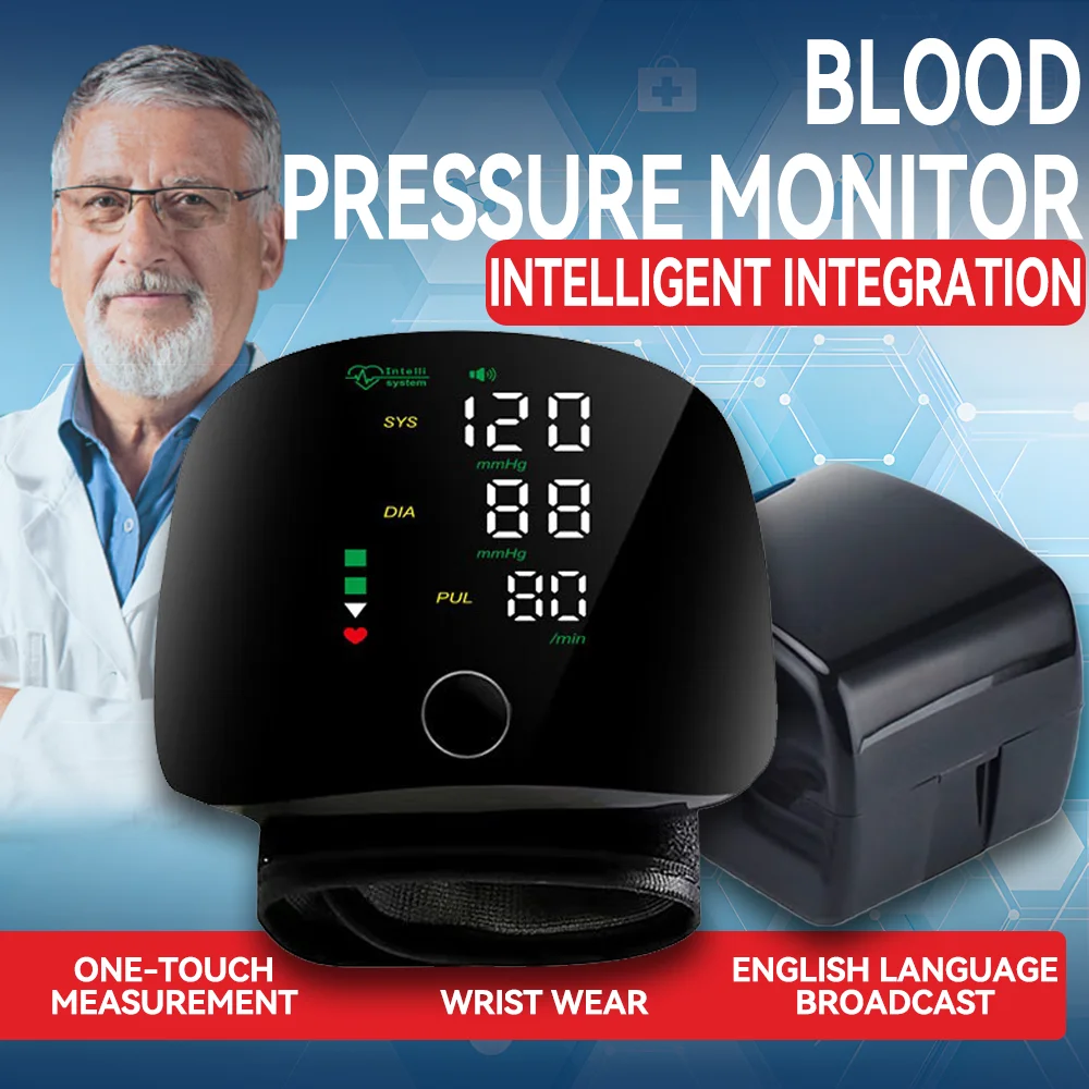 LED Screen Wrist Blood Pressure Monitor English Voice Broadcast Rechargeable Blood Pressure Measuring Device Sphygmomanometer blood pressure monitor blood pressure meter