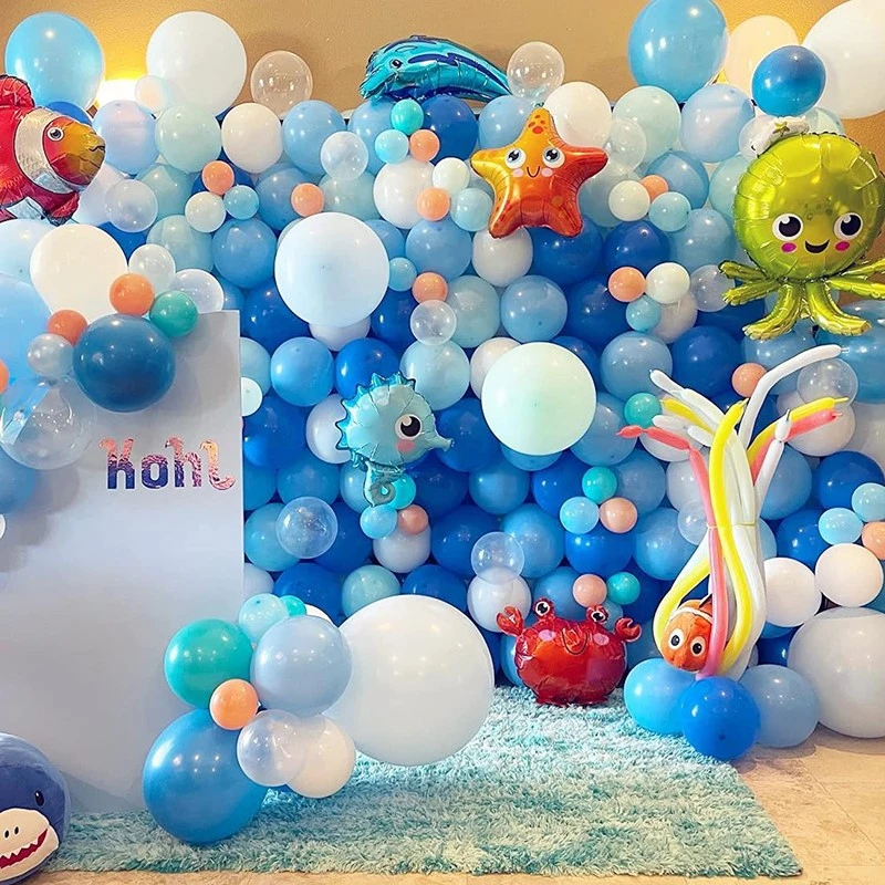 Juego para de cumpleaños de mundo oceánico, Kit de guirnalda de globos, arco