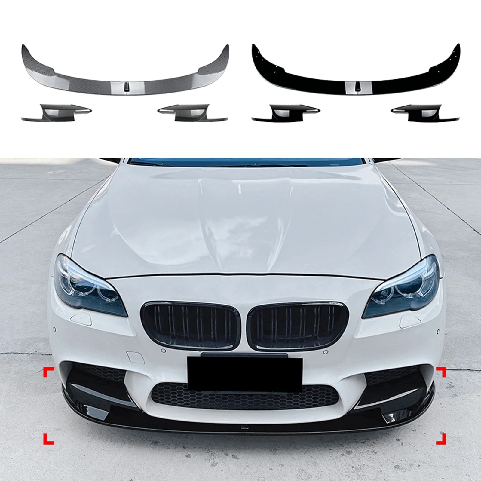

For BMW 5 Series F10 F11 M5 2012 2013 2014 2015 2016 Glossy Black Front Bumper Spoiler Lip+Side Splitter Corner Cover Trim Kit