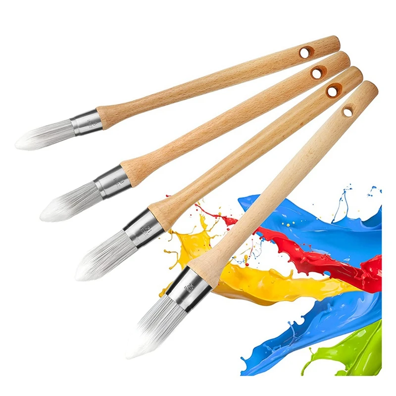 

4 Sizes Trim Paint Brushes Edge Painting Tool Paint Tool Small Paint Brush 15-25Mm With Wooden Handles, For Touch Up Wall Edge