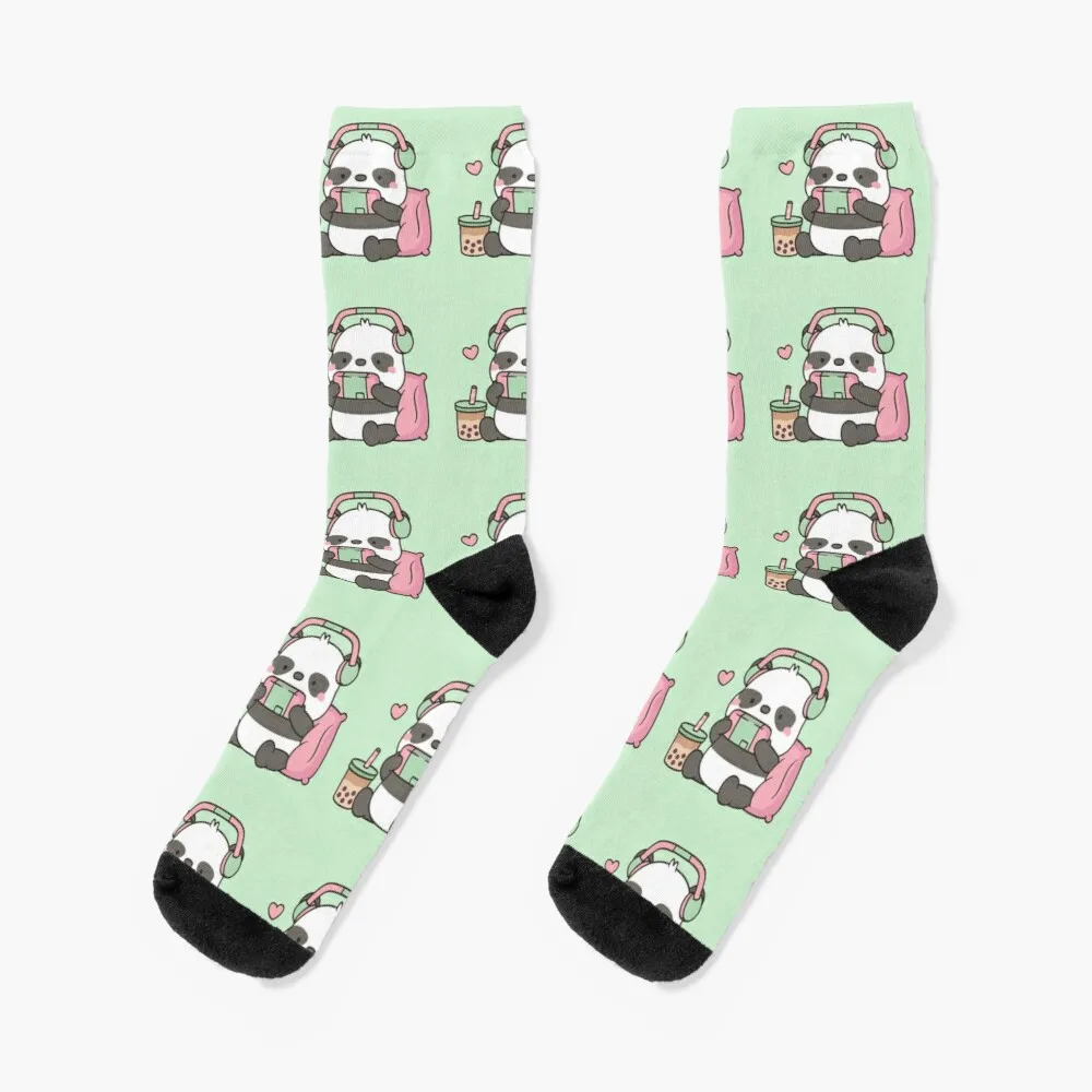

Cute Little Panda Gamer With Headphones Socks Christmas Socks Men