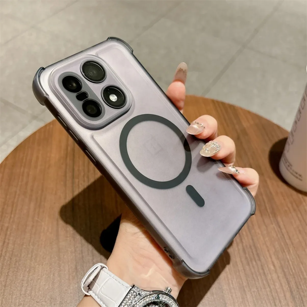 Matte Translucent Frosted Shockproof Magnetic Phone Case with Lens Protector