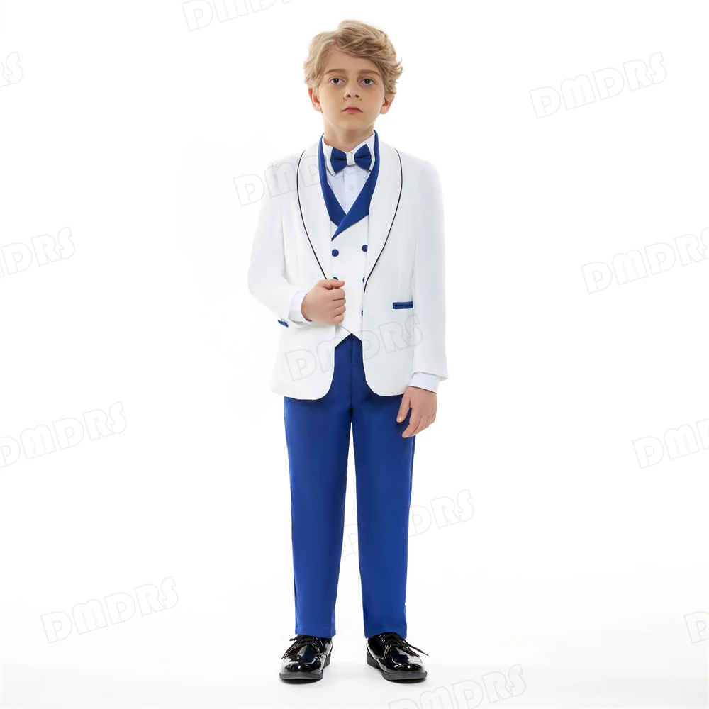 4 Pieces Boy's Smart Suit Set One Button Jacket Vest Pants Bow-tie Formal Tuxedo For Kids From 2 To 14 Years Ring Bearer Suits