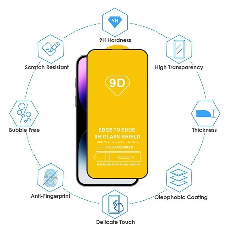 9D Tempered Glass for iPhone 14 15 Pro Max 12 Mini 14Plus Screen Protector for iPhone 13 PRO XS MAX Camera Lens Protective Glass