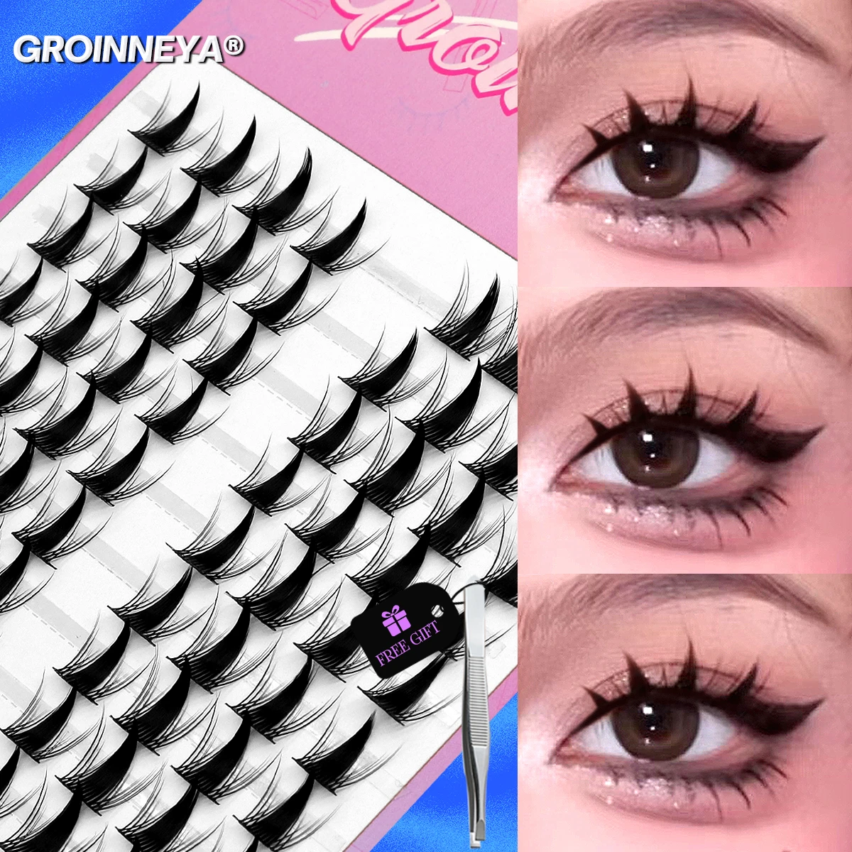 GROINNEYA DIY Clusters False Eyelashes Clusters Extensions Individual Lashes Cluster Natural Segmented Eyelashes Bundles