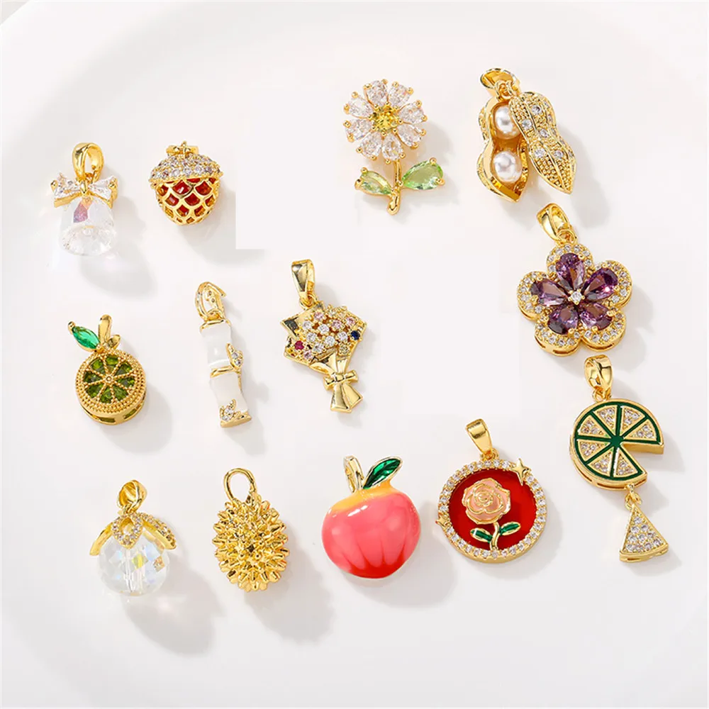 

1pcs 18K Gold Color Plant Flower Fruit Pendant DIY Handmade Bracelet Necklace Collar Chain Pendant Jewelry Materials