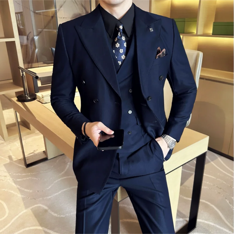 6XL-M Fashion Double Breasted Vest Design Slim Fit Men's Suit Italian Style Luxury Business Social Wedding Dress Suit 2Pcs /3Pcs