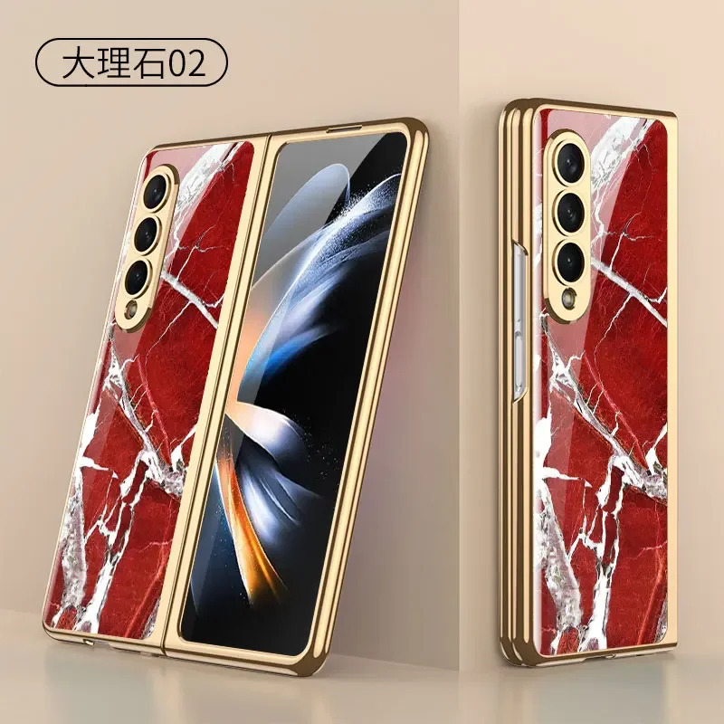 Luxury Plating Frame Case For Samsung Galaxy Z Fold 4 5G Painted Pattern Tempere