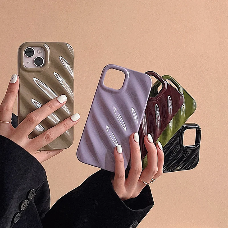Japan Korea Ins Solid Color Wave Pleat Phone Case For Apple iPhone