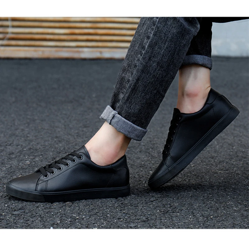 Spring Summer Flat Mens Casual Shoes Soft Pure Black Fashion Male Footwear Cool Young Man Street Style Comfortable 3