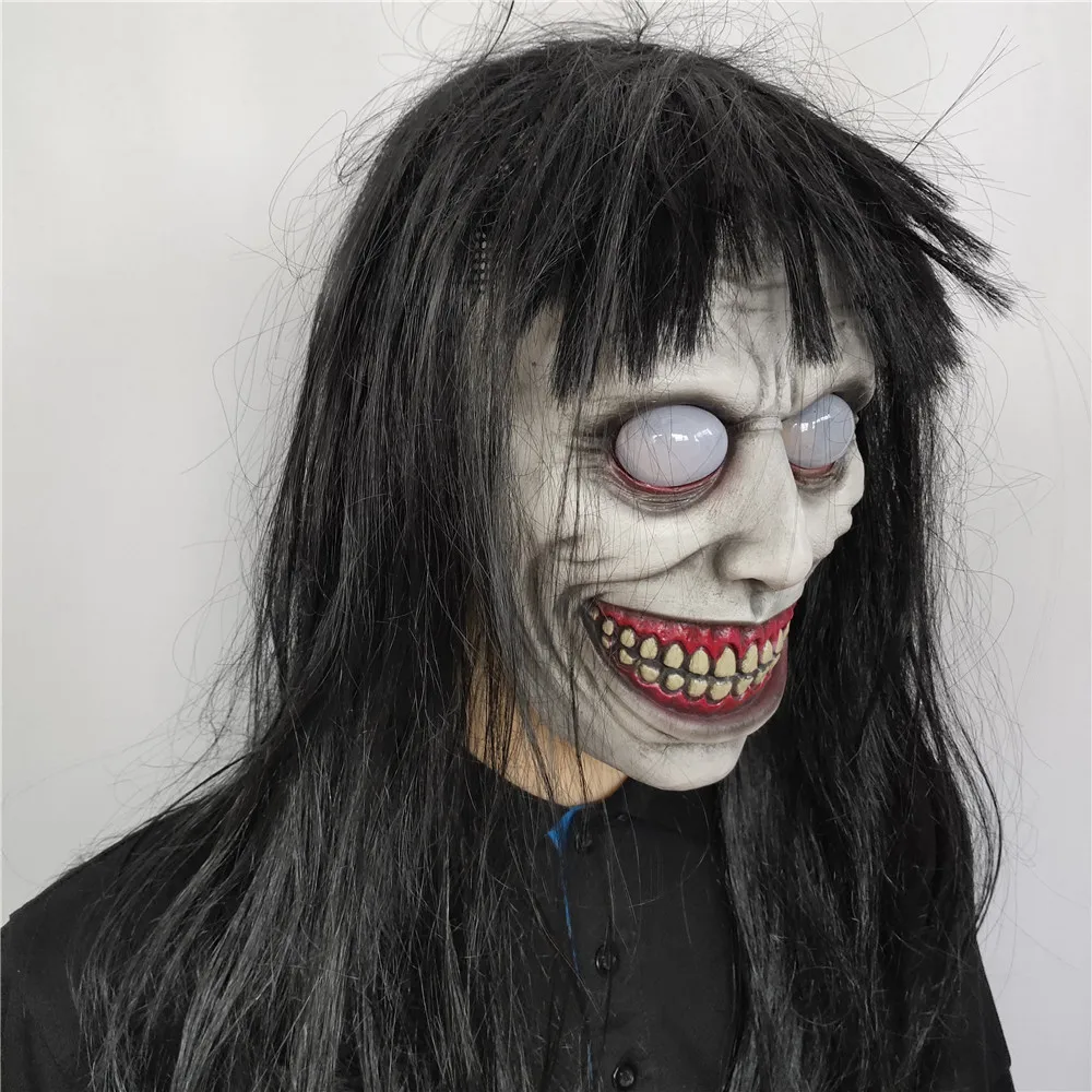 Halloween Horror Face Cover Smiling White-eyed Exorcist Demons Evil Creepy  Cosplay Scary Face Mask Dress Up Party Cosplay Props - AliExpress