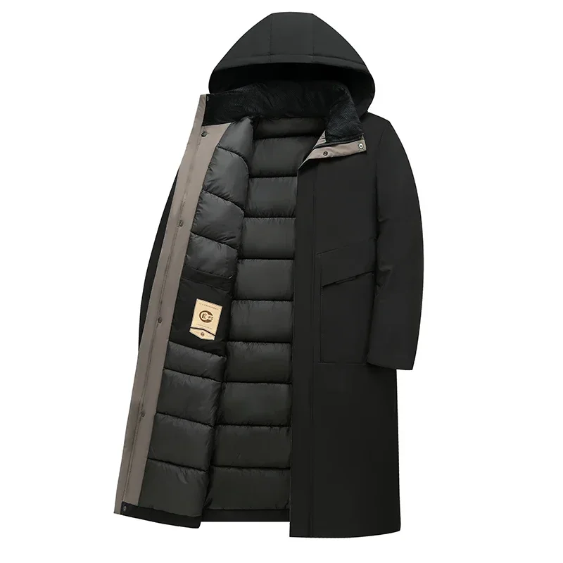 Winter Men Windbreaker Lengthened Thickened Swimmers Pre-competition Warm Long Down Jacket Detachable Cap