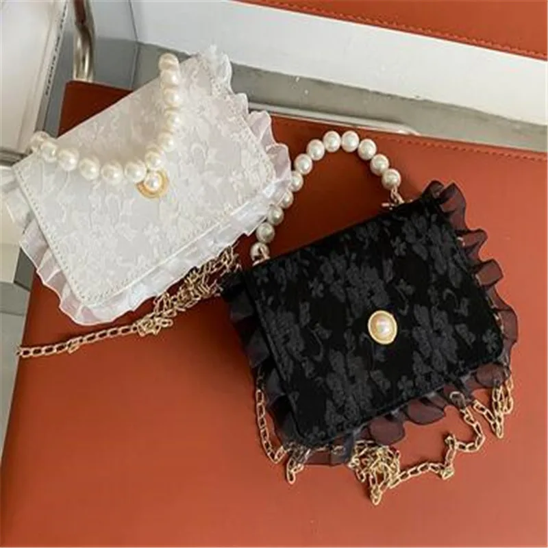 

Retro Crossbody Bags for Women Vintage Lace Pearl Chain Ladies Small Square Shoulder Bag Female Clutch Purse Handbags Messenger