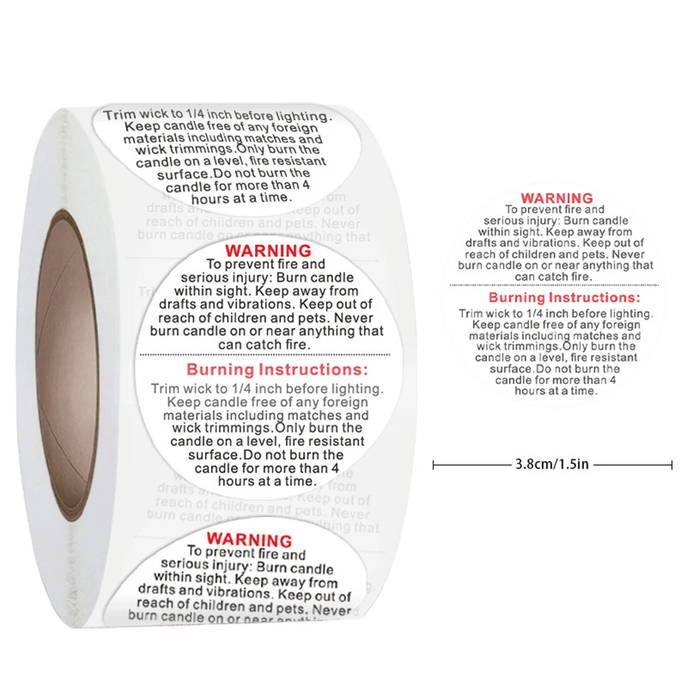 500pcs/roll 1.5inch Candle Jar Container Label Wax Melting Safety Stickers Decal For Candle Jars Round Warning Label Sticker