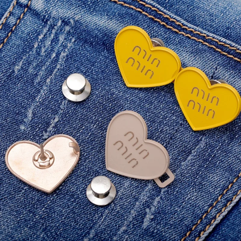 Botón de cintura de ajuste de corazón de Metal desmontable para mujer, broche de ajuste de falda sin costura adiuestable, hebilla de Jeans, reducción de cintura