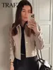 TRAFZA Jackets For Womens Autumn Fashion Solid Front Pockets Button Long Sleeve Jacket Elegant Woman Casual Outerwear Coat 3