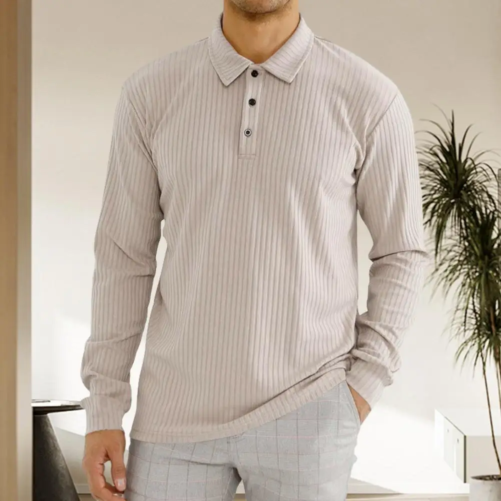 

Men Shirt Tops Men's Long Sleeve Lapel Shirt with Vertical Stripes Texture Spring Autumn Solid Color Pullover Tops for Wear Work