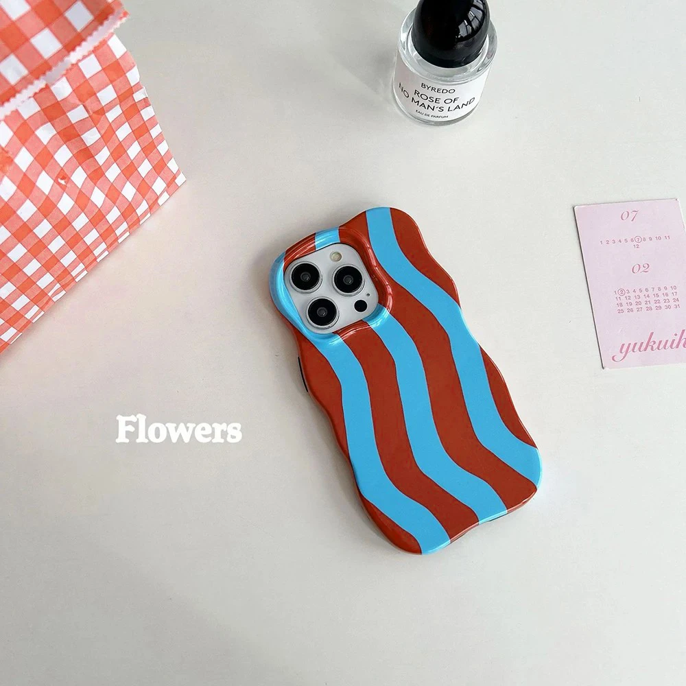 Sleek 2-in-1 Glossy Stripes Phone Case with Wave Edges & Comfortable Touch