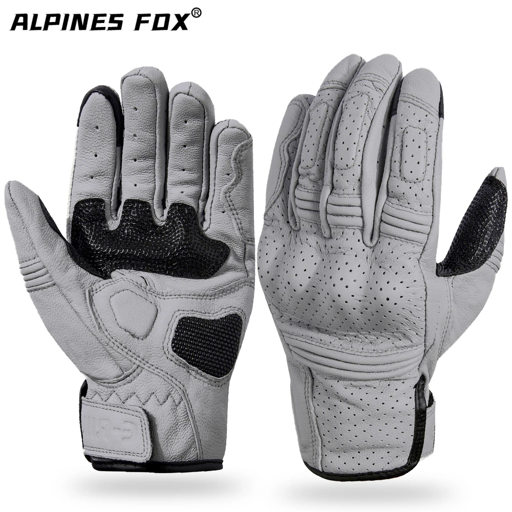 Vintage Gray Waterproof Leather Motorcycle Gloves - Full Finger Protection