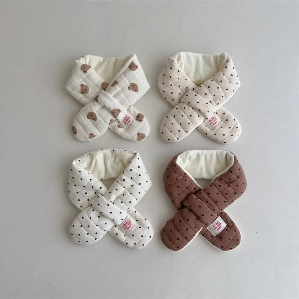 Children Cute Versatile Warm Scarves Winter Korean Plush Windproof Neckerchief Boy Girl Kid Cartoon Bear Dot Scarf Baby Clothing