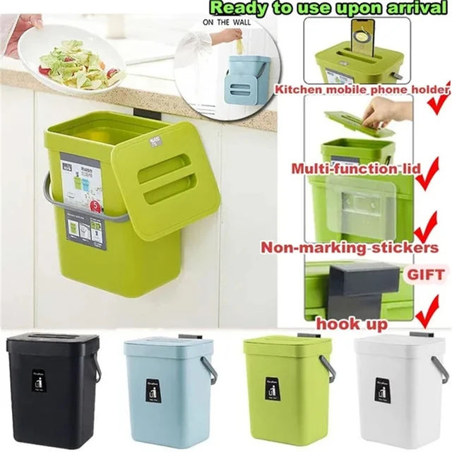 Poubelle avec couvercle sous évier pour cuisine, poubelle alimentaire,  stockage mural, poubelle E27, 4 couleurs