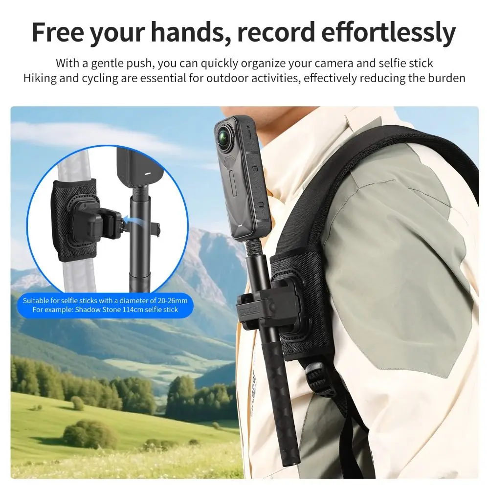 퀵 릴리스 셀카봉 홀더 2-IN-1 조절 가능한 백팩 숄더 스트랩 마운트 Insta360/DJI/GoPro용 휴대용 안정 거치대