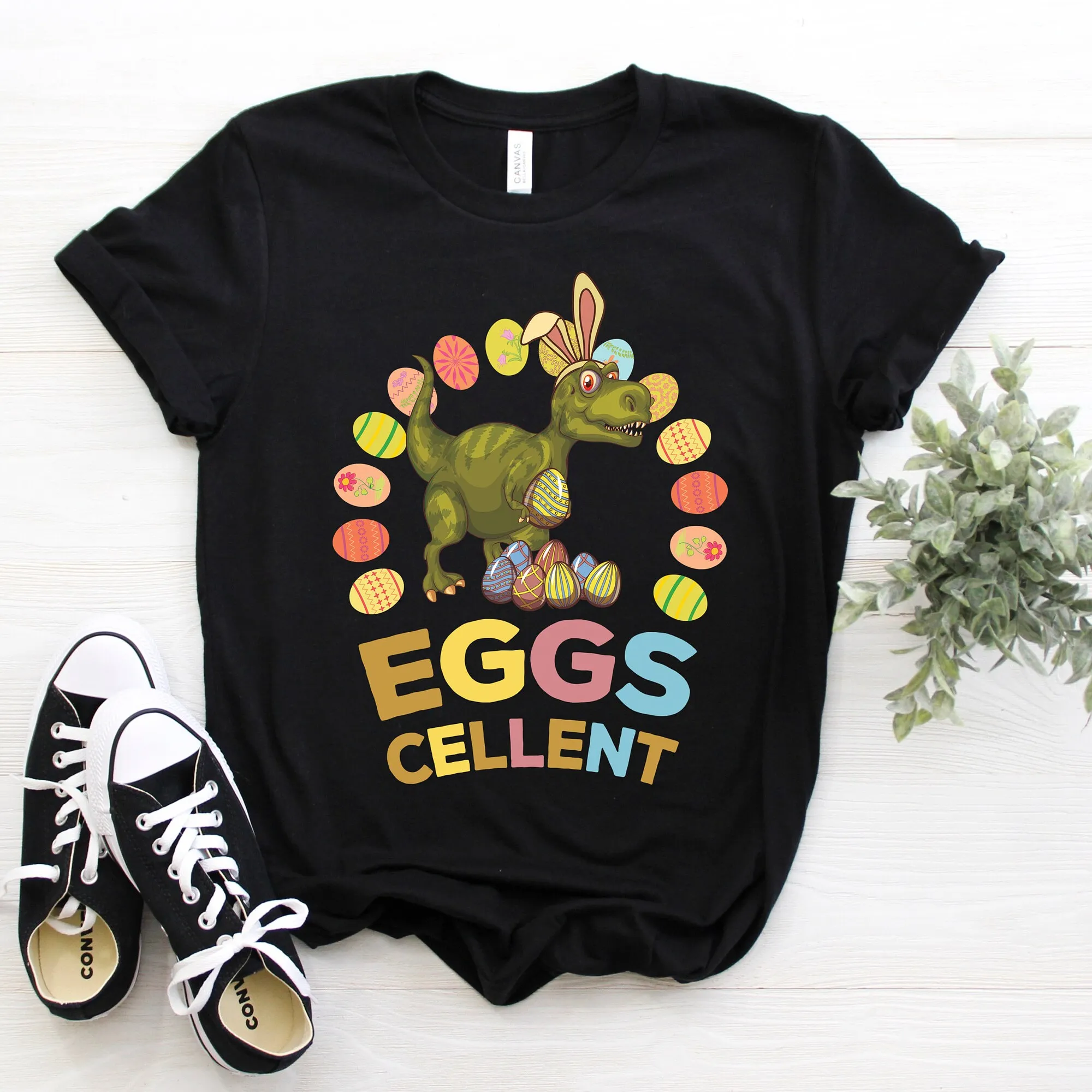 T Rex Dinosaur Easter Bunny Egg Cellent Happy Shirt Kids Womens Funny S