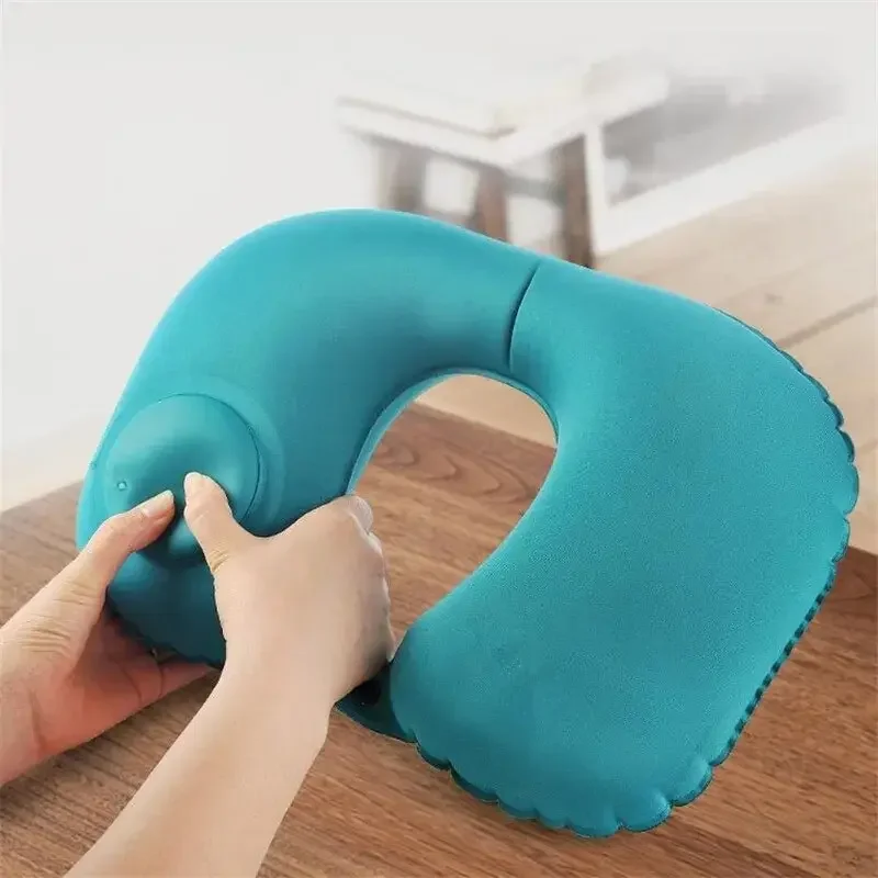 Inflatable Pillow U Shape Neck Cushion Automatic Air Inflatable Pillow Compress Ring Pillow For Airplane Car Outdoor Travel