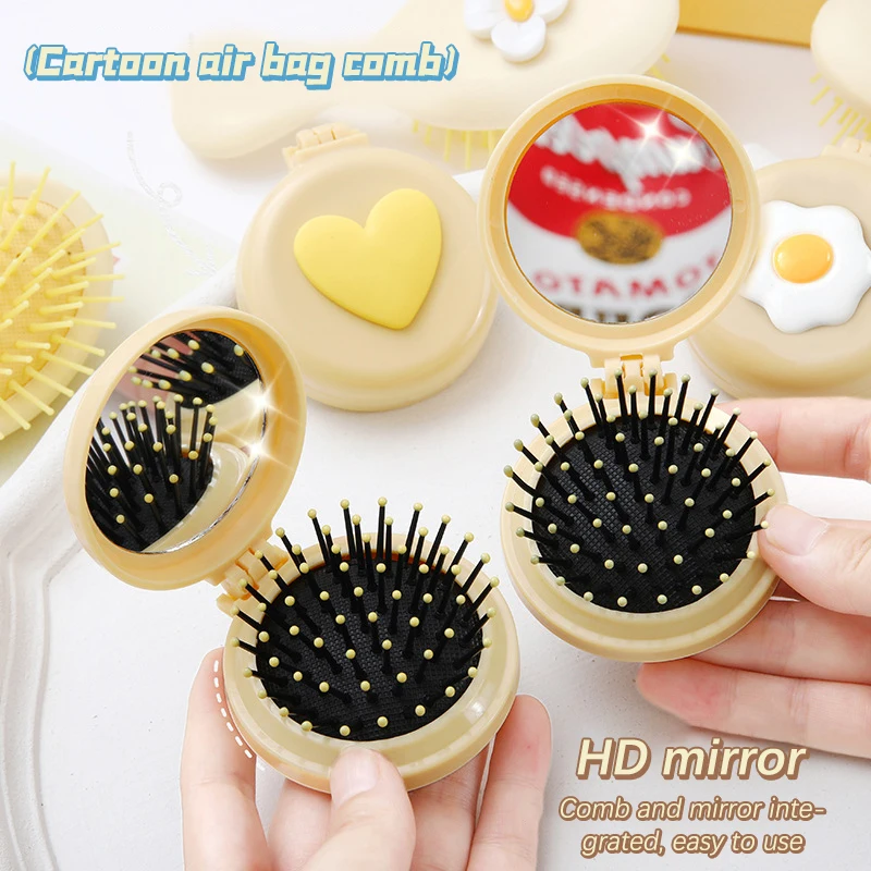 

Cute Folding Massage Comb With Makeup Mirror Travel Portable Plastic Airbag Small Comb Hair Brush Bow Tie Air Cushion Comb