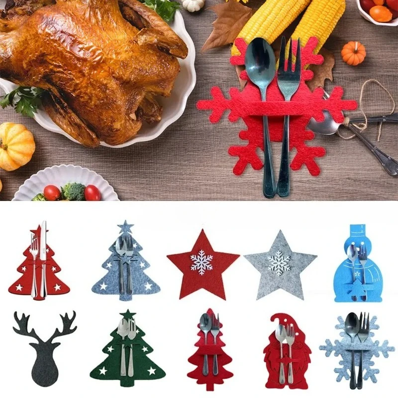 Party Supplies Santa Claus Xmas Tree Snowflake Table Decorations Tableware Organizer Christmas Knife Fork Holder Cutlery Bag