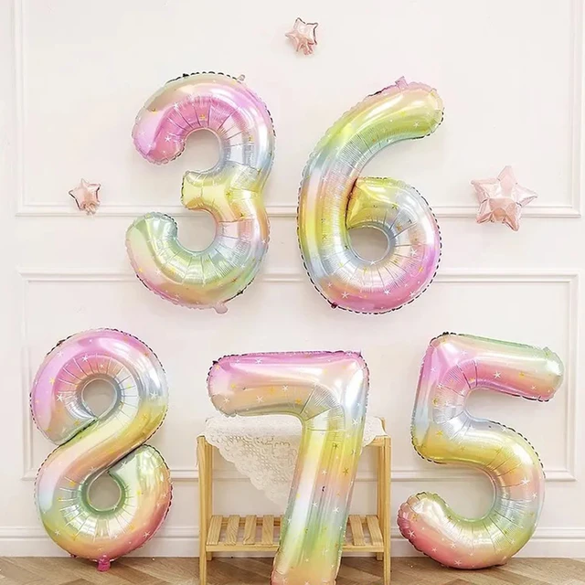 Ballons en aluminium avec chiffres arc-en-ciel Pastel, 40 pouces, 1 pièce, ballon numérique dégradé de ciel étoilé, décorations de fête d'anniversaire pour enfants, boule à hélium 2