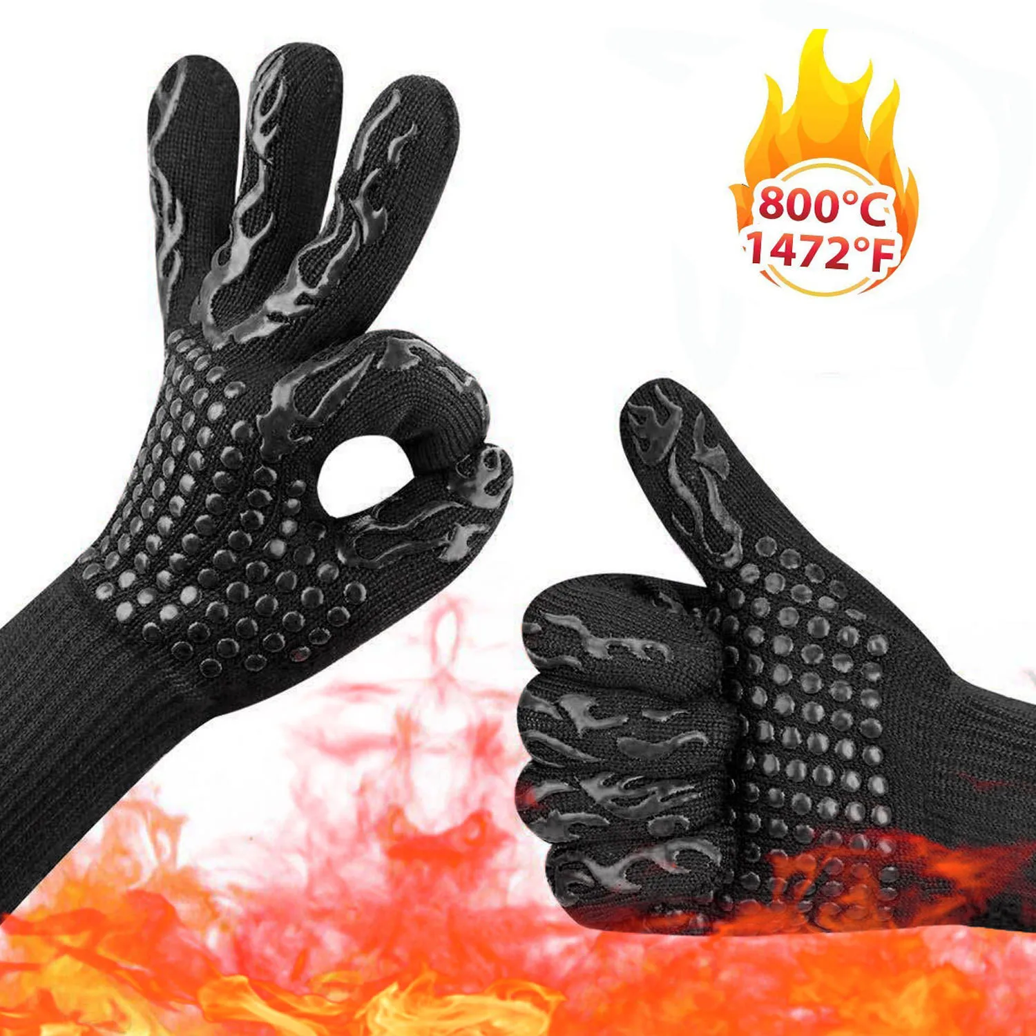 Stück BBQ Handschuhe Mikrowelle Handschuhe Hohe Temperatur Widerstand Grill Handschuh Backofen Mitts 500 800 Grad Feuerfest Grill Handschuh – Detail 3