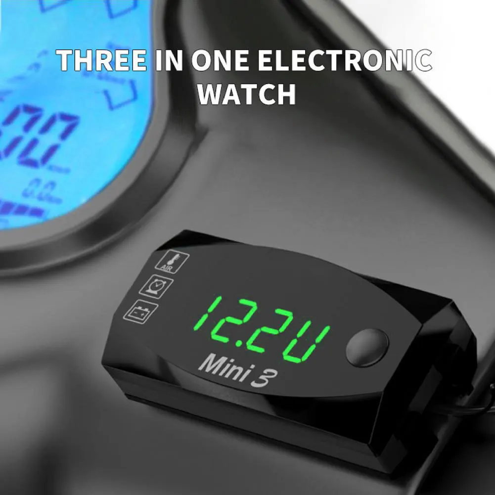 12V Motorcycle Electronic Clock Waterproof 3 in 1 Moto Temperature Clock Dust-proof Motobike Thermometer Voltmeter Digital motorcycle handlebar clock