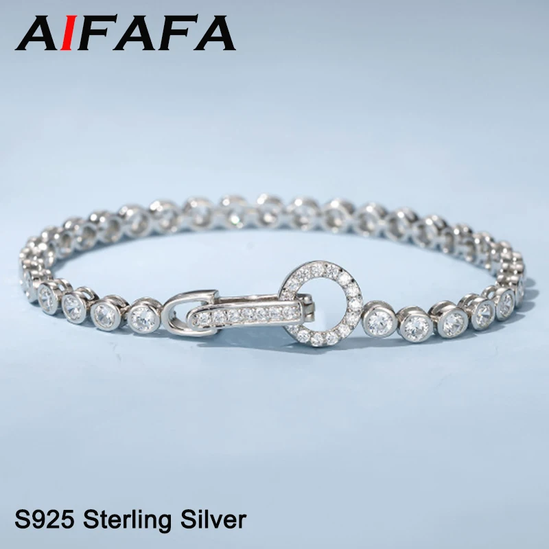 

AIFAFA 100% S925 Sterling Silver High Carbon Diamond Bracelet For Women Sparkling Gemstone Brace Lace Fine Jewelry Drop Ship