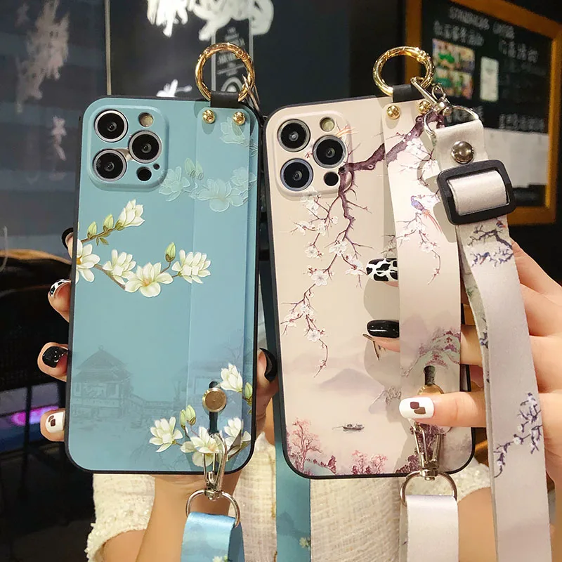 Galaxy S23 Fe S22 Ultra S21 Custodia Crossbody Phone Holder Case Per Samsung A53 33 23 13 73 A54 14 A24 34 M52 23 32 53 Flower Cover
