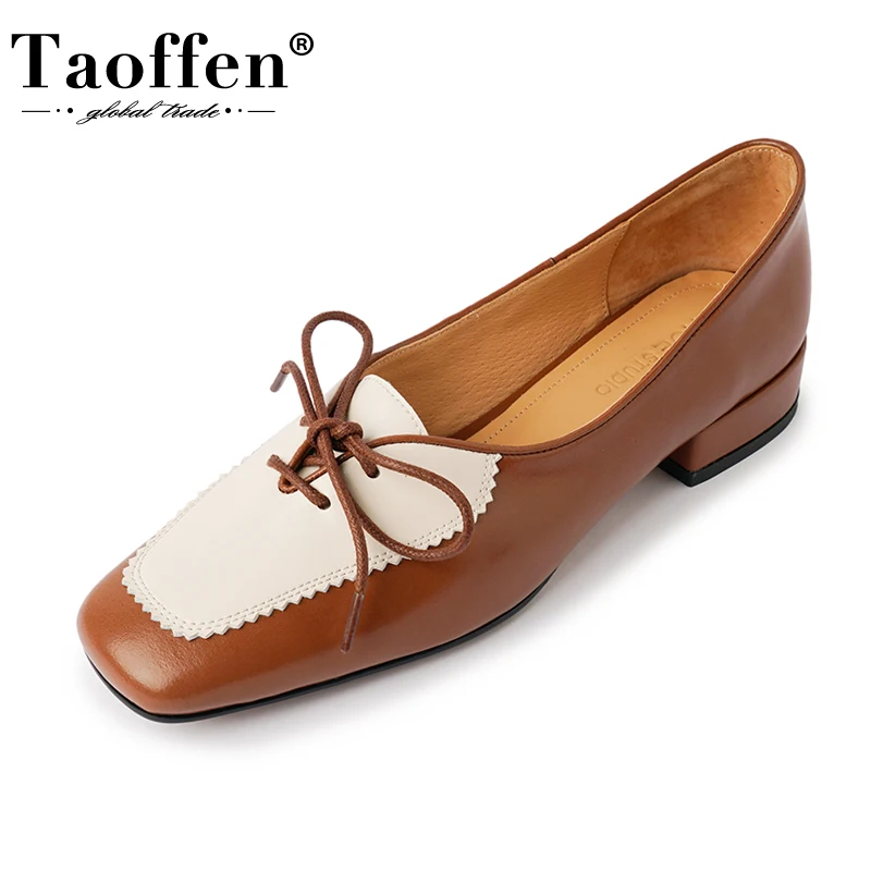 

Taoffen Real Leather Women Flats Mix Color Spring Women'S Shoes Fashion Office Square Toe Casual Ladies Footwear Size 34-40