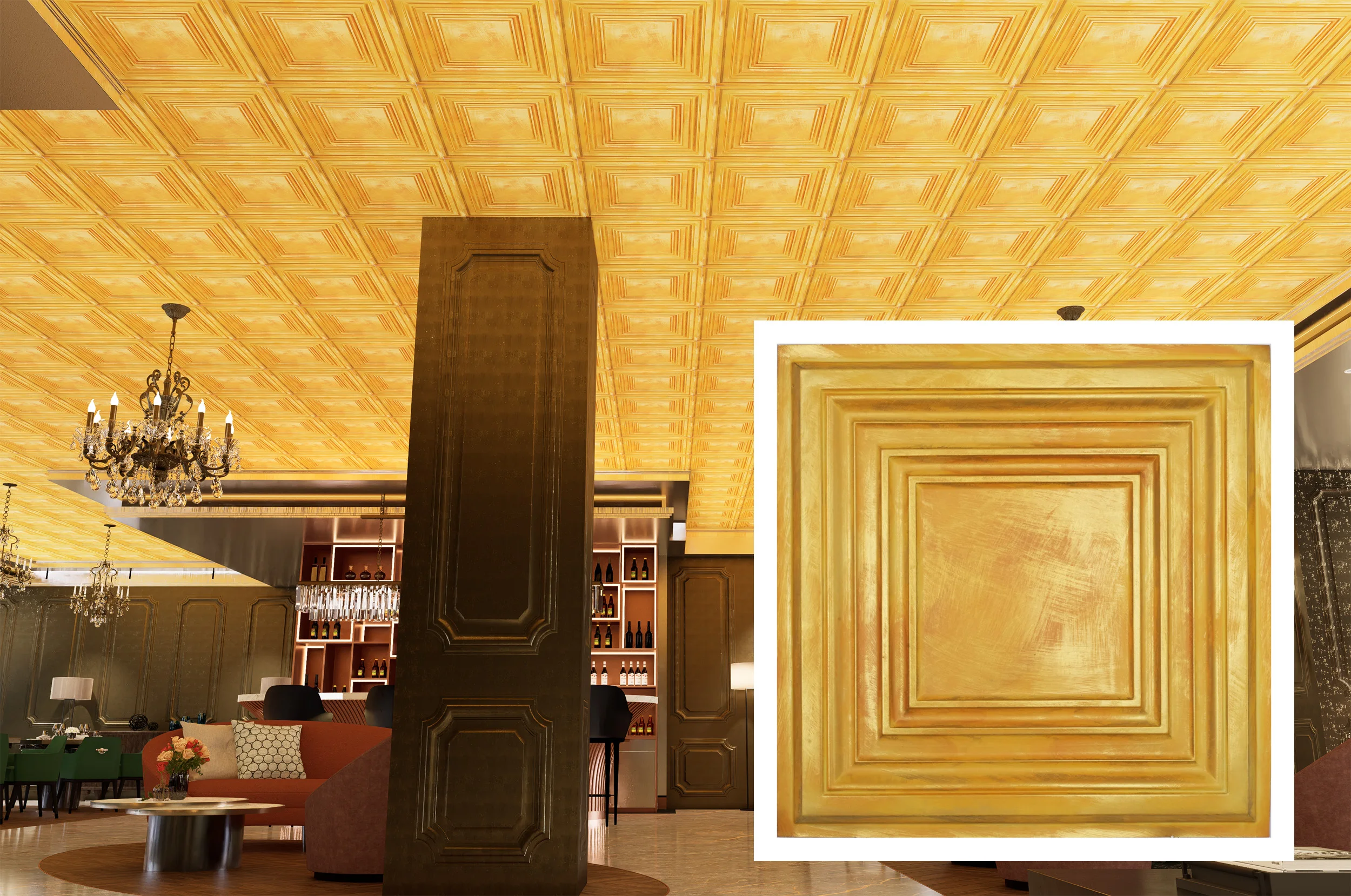 Embellished Ceiling Tiles PVC Tin Ceiling Panel Decorative Wall Panel PL05  Golden 10pcs - AliExpress, image size:2500x1658