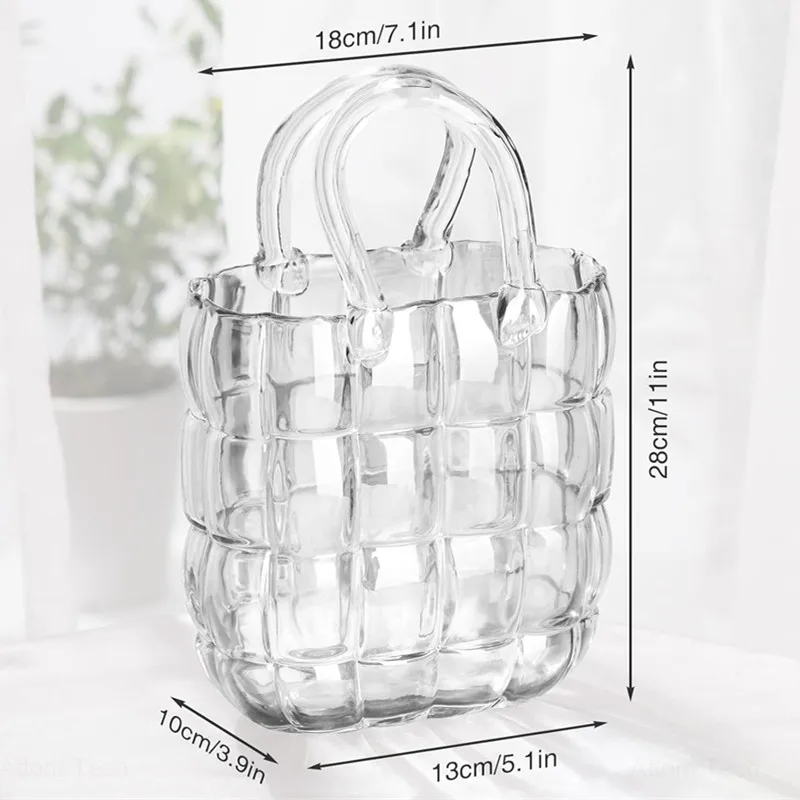 Purse Vase Handbag Vase Clear Wide Mouth Glass Bag Flower Pot Aquatic Plant Fish Tank Garden Office Wedding Home Table Decor