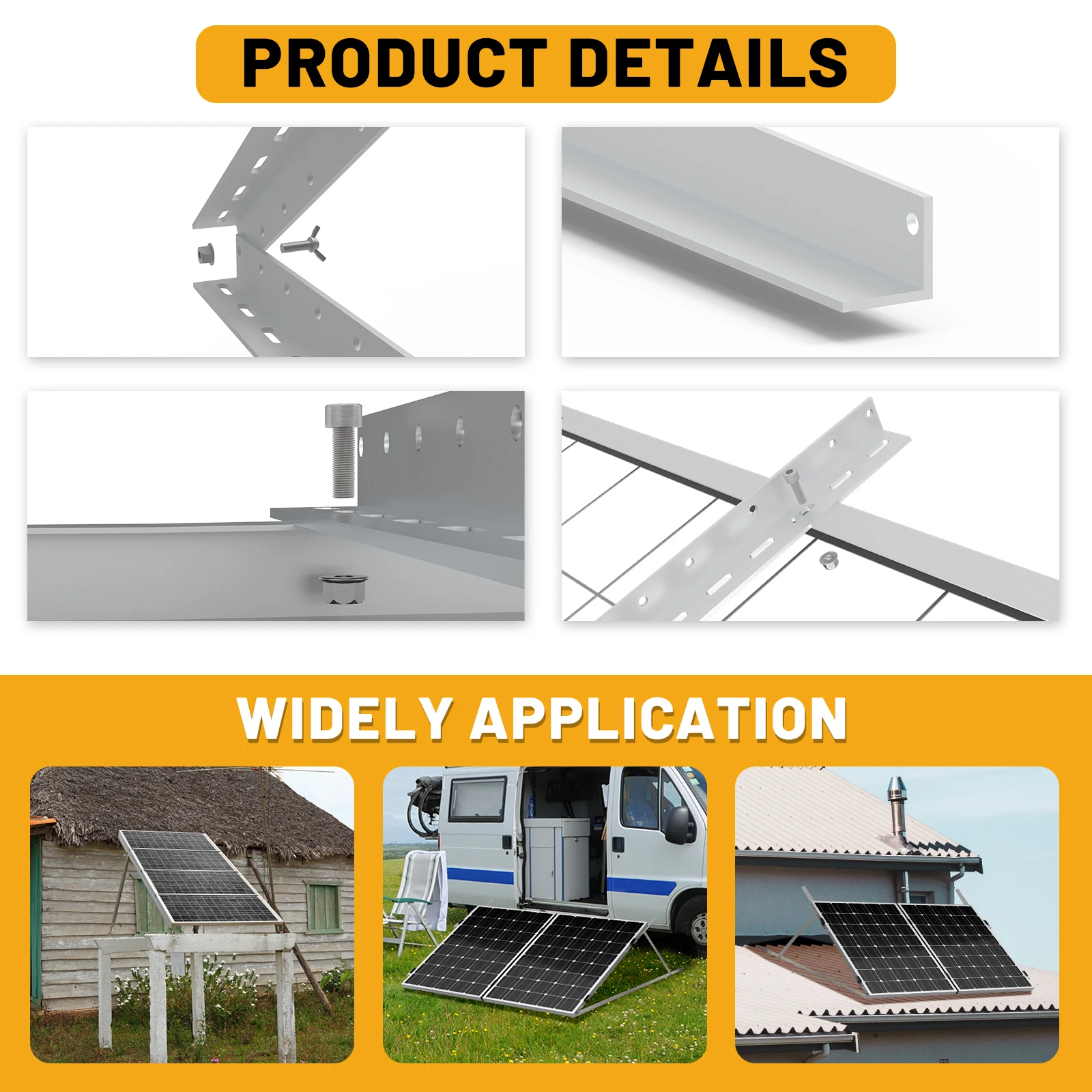 Solar Panel Mounting Set,CP-SETUNO 45in Adjustable Solar Panel Tilt Mount Brackets Support up to 100W-500 Watt Solar Panel For Any Flat Surface Roof RV