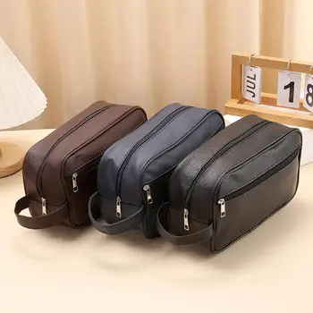 Borsa per articoli da toeletta da viaggio impermeabile da uomo borsa per cosmetici con motivo a litchi in PVC organizzatore per trucco portatile borse con cerniera maschile 1