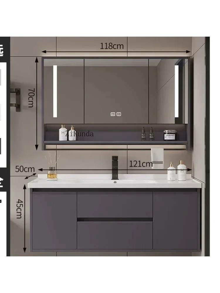 Bathroom Cabinets Ceramic Integrated Basin with Lamp Mirror Cabinets Wall-mounted Simple Furniture Arredo Bagno