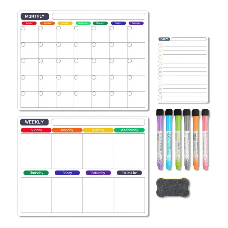Magnetic Weekly Monthly Planner Reversible Whiteboard for Fridge Office Daily Schedule Organizer with Markers Eraser
